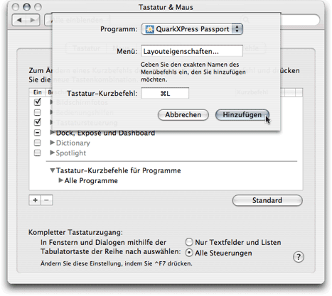 Screenshot - OS X-Tastenkürzel
