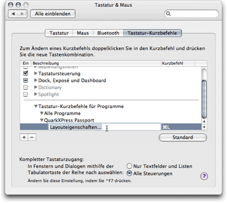 Screenshot - OS X-Tastenkürzel