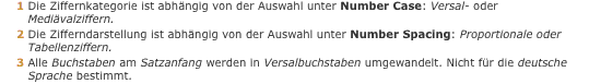1 Die Ziffernkategorie ist abhängig von der Auswahl unter Numb