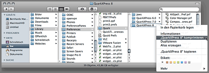 Screenshot - QXP-Preferences-Ordner im Finder