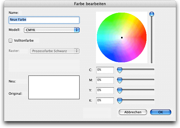 Screenshot – QXP Farben bearbeiten
